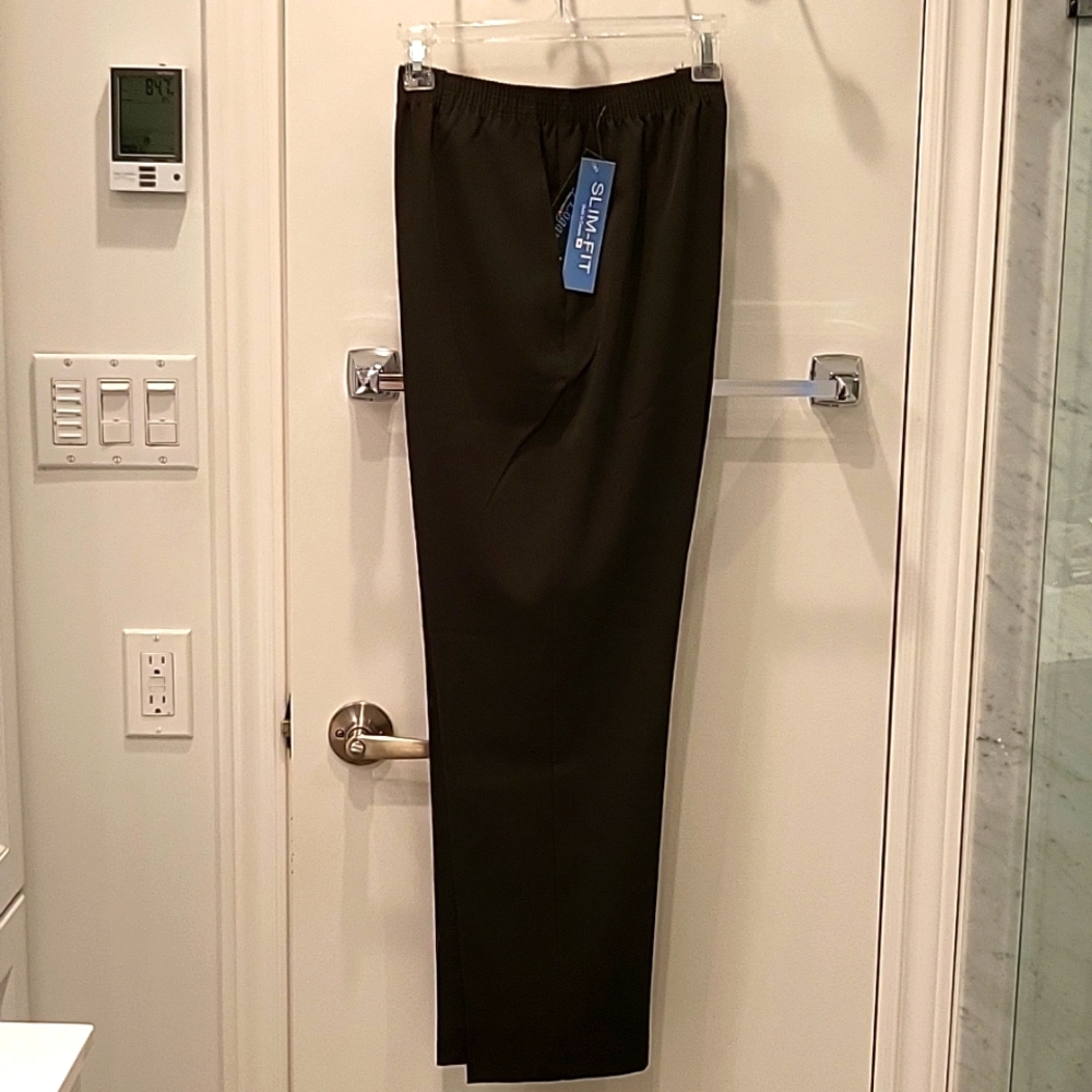 NEW Chocolate Brown Pull-On Pants, Pockets! Straight Leg, Slim Fit, PL - Picture 7 of 12